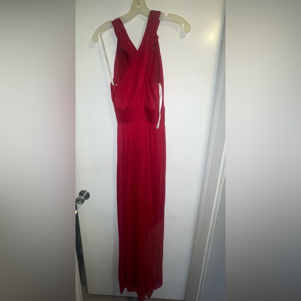 Apple Color One Shoulder criss cross Red Dress Gown with slit size 2 /4